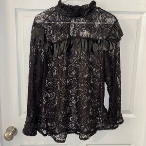 New Ashley Stewart Black Lace Blouse Women’s 16 Whimsigoth